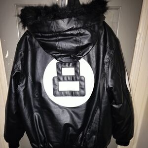Faux Leather 8Ball Jacket w/ Hood